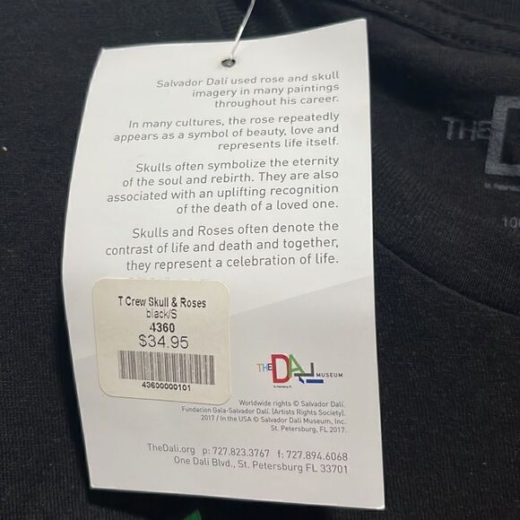 Dali Museum Skull & Roses Black Crew Cotton Tee - Picture 5 of 9